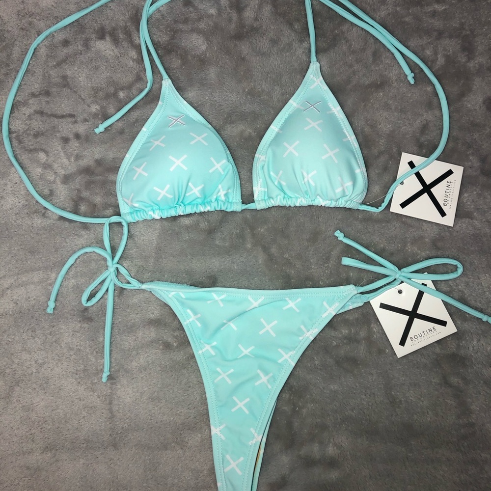 Boutine LA Off-Blue Logo Print Beachy Bikini